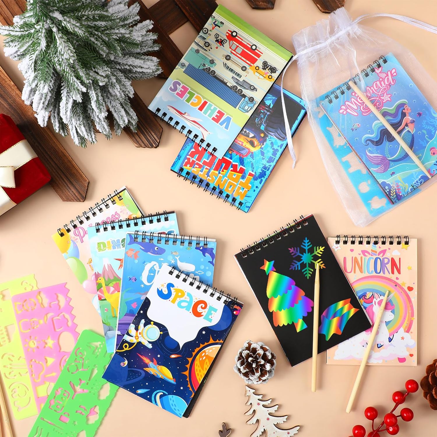 Zhanmai 24 Set Scratch Crafts Arts Notebooks Gifts Mini Coloring Books for Scratch Notepads Stationery Party Favors for School Activity Birthday (Vibrant,Cartoon)