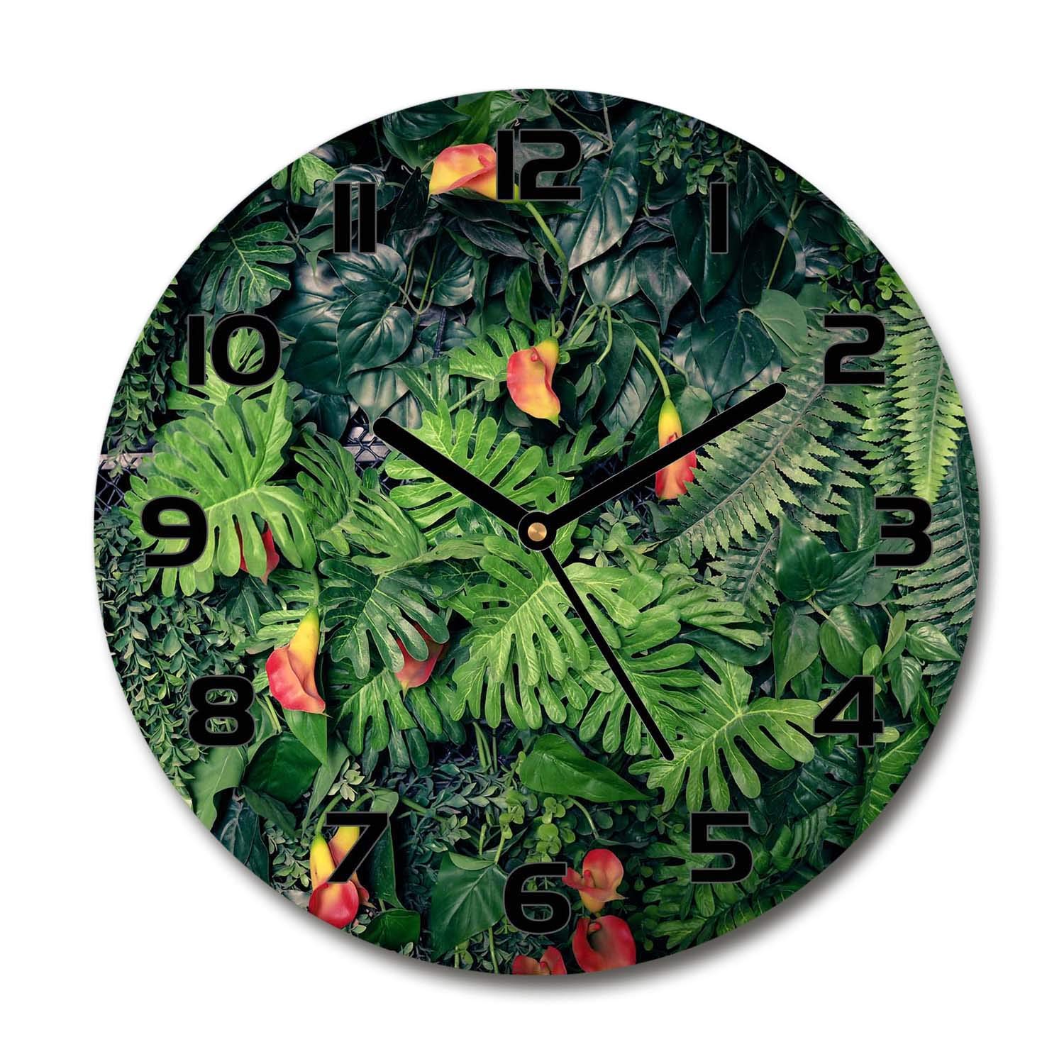 Horloge en verre 60x60cm Tulup jungle exotique silencieuse