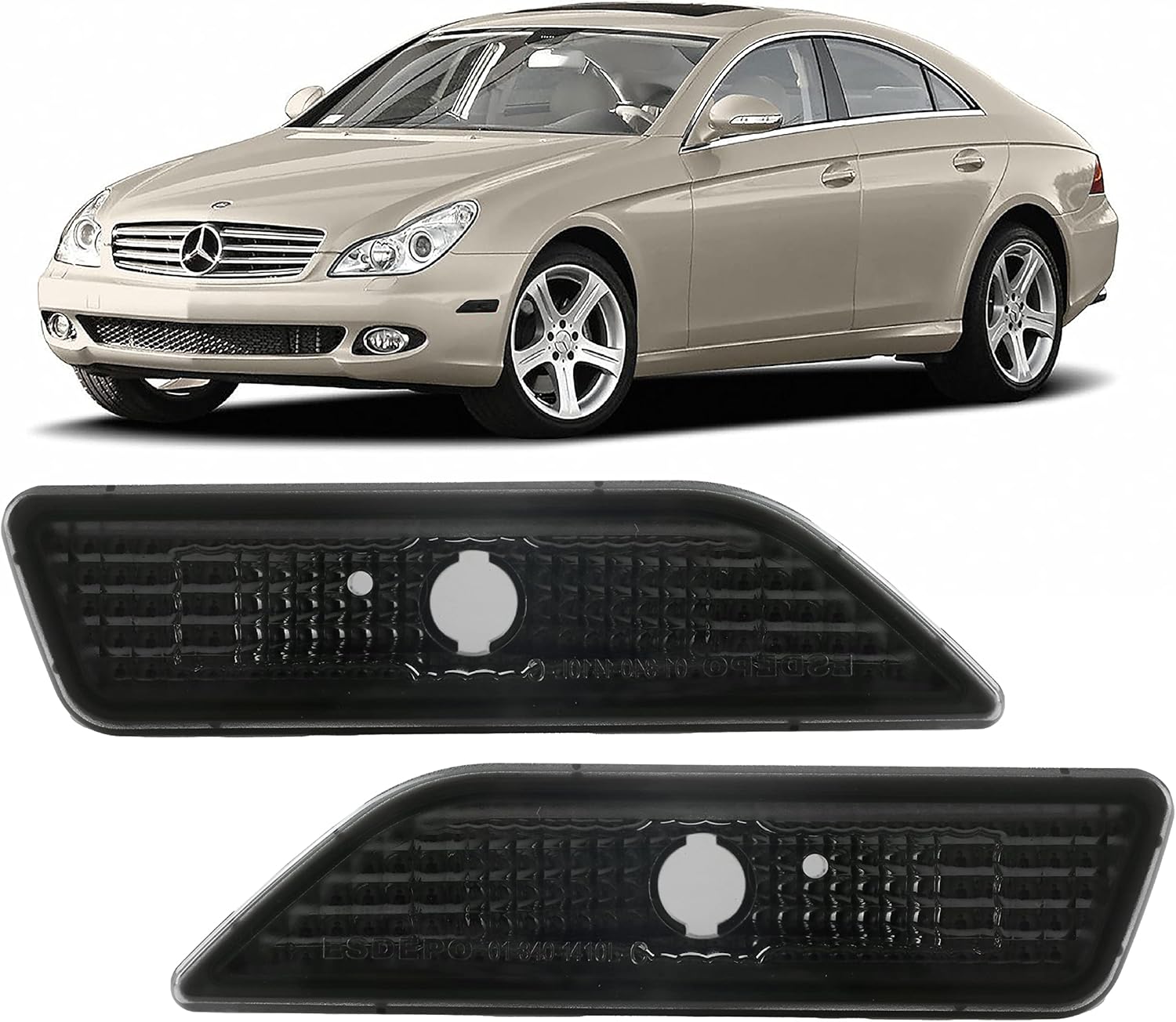 USR DEPO 06-11 W219 CLS-Class Smoke Lens Front Bumper Side Marker Lights Assembly Set (Left + Right) Compatible with 2006-2011 Mercedes Benz W219 CLS Class