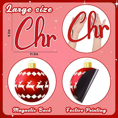 Vista 98 de 90shine 32 imanes navideños para decoración de puerta de garaje, bola de Navidad, refrigerador y cocina (rojo, verde, dorado)