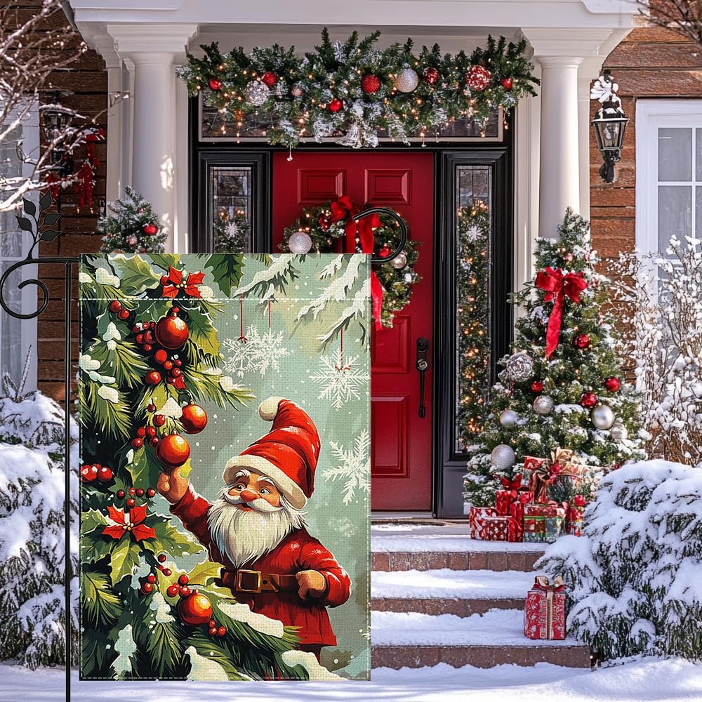 Winter Gnome Snowflake Christmas Garden Flag for Outside, Xmas Ball Welcome Yard Flag 12x18 Inch Double Sided Burlap Holiday Farmhouse Outdoor Flag Home Decoration - Image 2