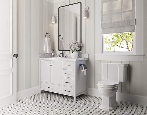 ARIEL Tocador de baño blanco de 43 pulgadas con encimera y salpicaduras de mármol italiano de Carrara de 1.5 pulgadas, fregadero rectangular