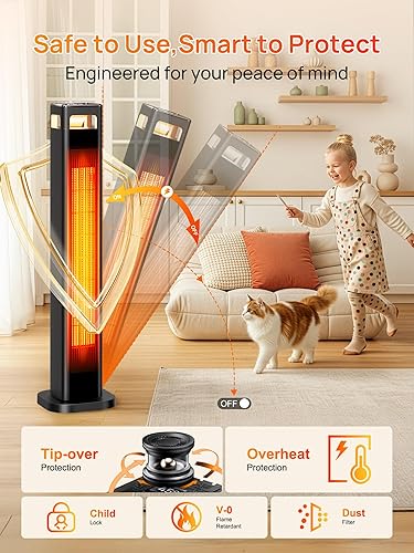 Miniatura 5 de AKIRES Calentadores de espacio para uso en interiores, calentador de habitación de 1500 W para habitación grande con termostato, oscilación de 120,