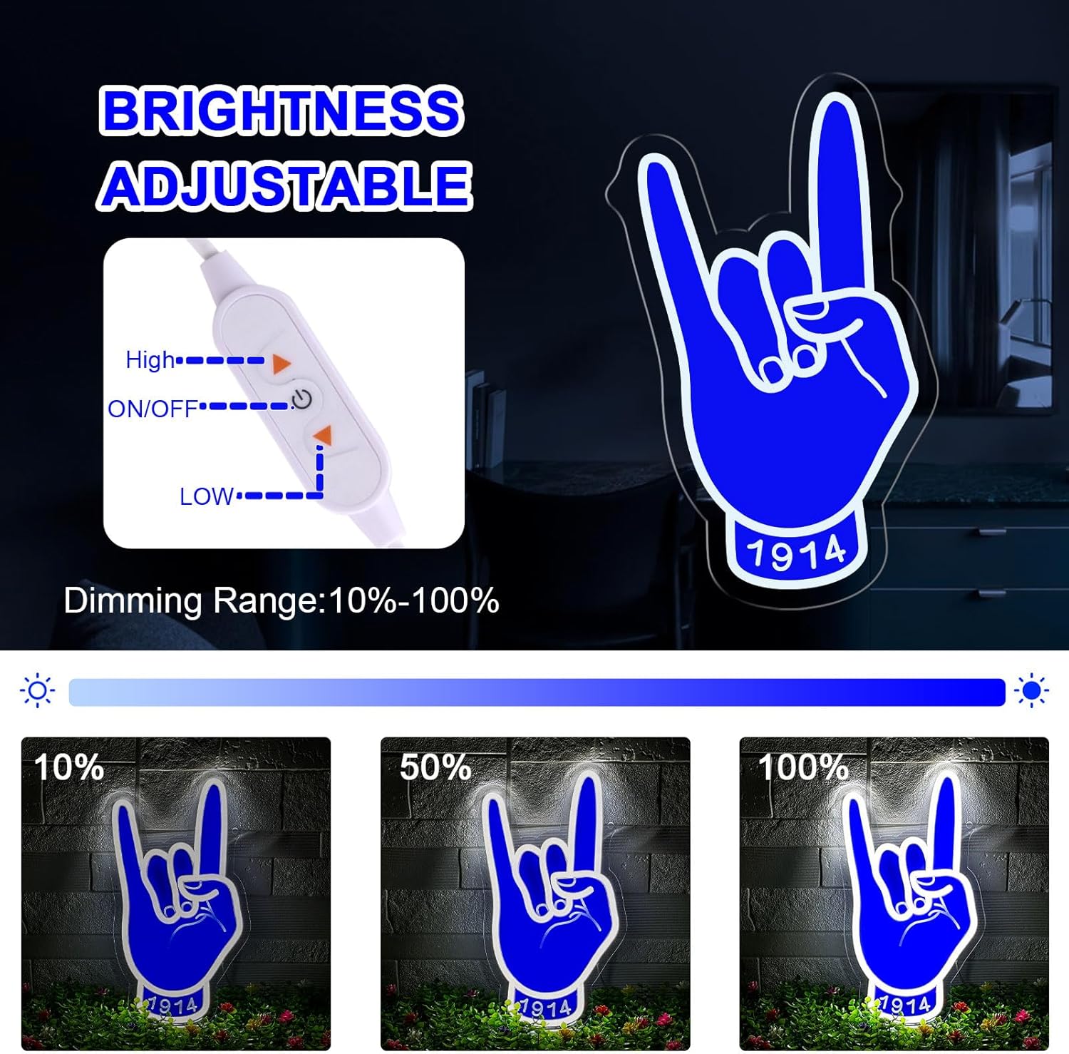 Fraternity Sorority Neon Signs for Wall Decor, Dimmable Sign for Bedroom Home Party Decor(Blue 1914)