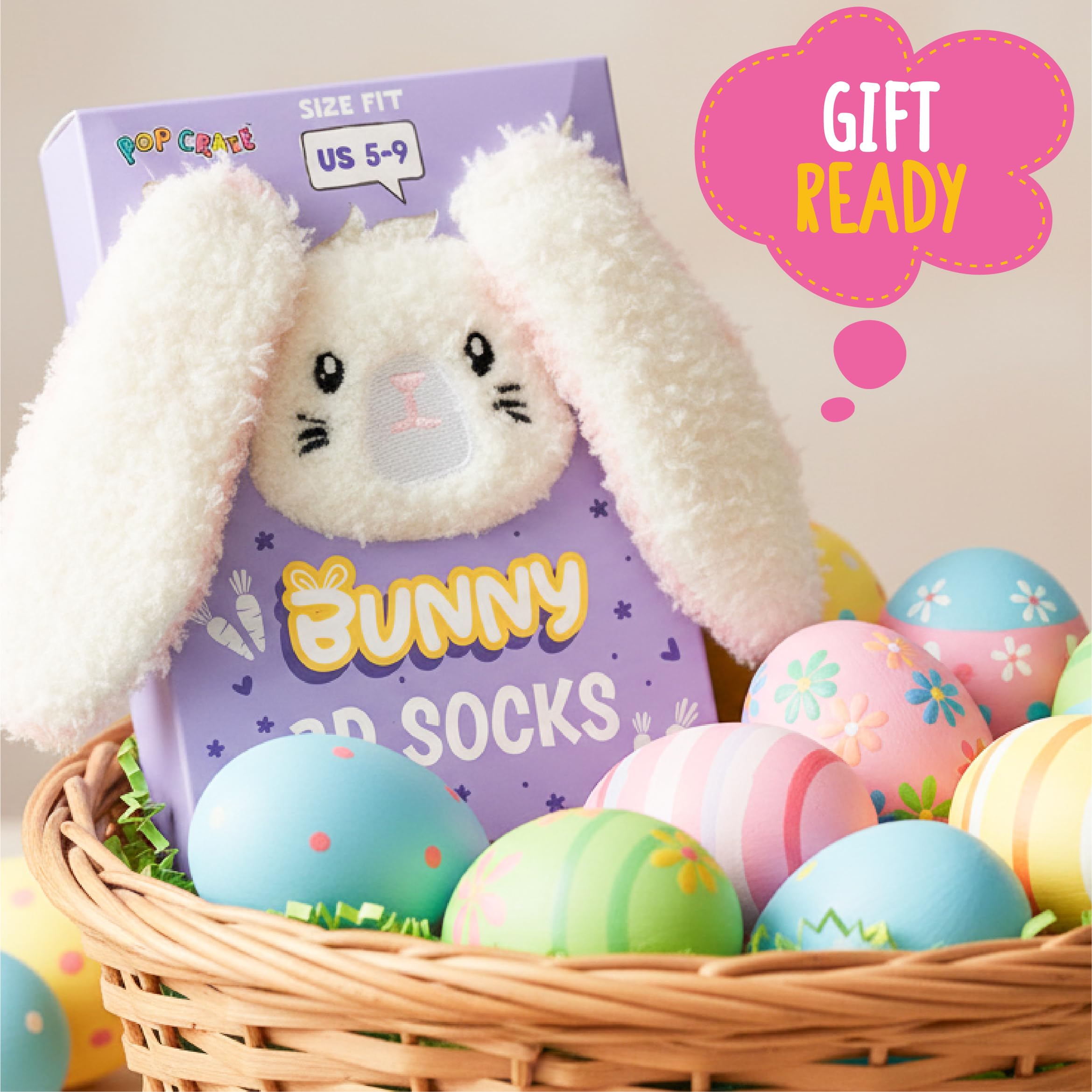 POPCRAZE - Cute Fuzzy Socks Women Bunny 3D Animal Character - Fluffy Cozy Sleep Slipper Socks Winter Warm Gift Size 5-9: White