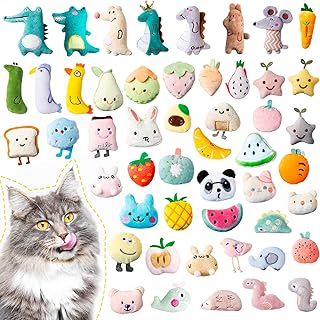 Jadive 50 Pcs Catnip Toys for Indoor Cat Plush Cats Toys Bulk Interactive Catnip Filled Kitten Toys Cat Chew Toy Pet Cats Supplies