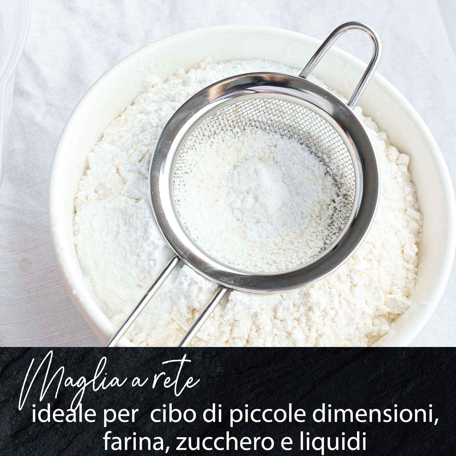 Fackelmann Set 3 Colini in acciaio inox, Colino da cucina a rete fine per farina, zucchero a velo, riso, tè, setaccio per pasta, mini scolapasta per frutta e verdura, 10, 15, 19 cm