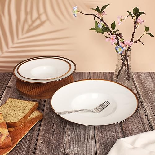 Miniatura 5 de Creativity Home Tazones de sopa platos de sopa de 7 onzas para pasta, juego de 4 platos blancos poco profundos, cuencos de porcelana con borde,