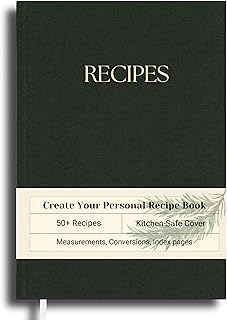 Recipe Book to Write in Your Own Recipes, Blank Recipe Book with Premium Water-Resistant Fabric Hard-Cover, 8.5 x 6 Inches Recipe Journal Notebook – Gift for Chef - Blank Cookbook for Personal or Family Recipes or Keepsake Gift.