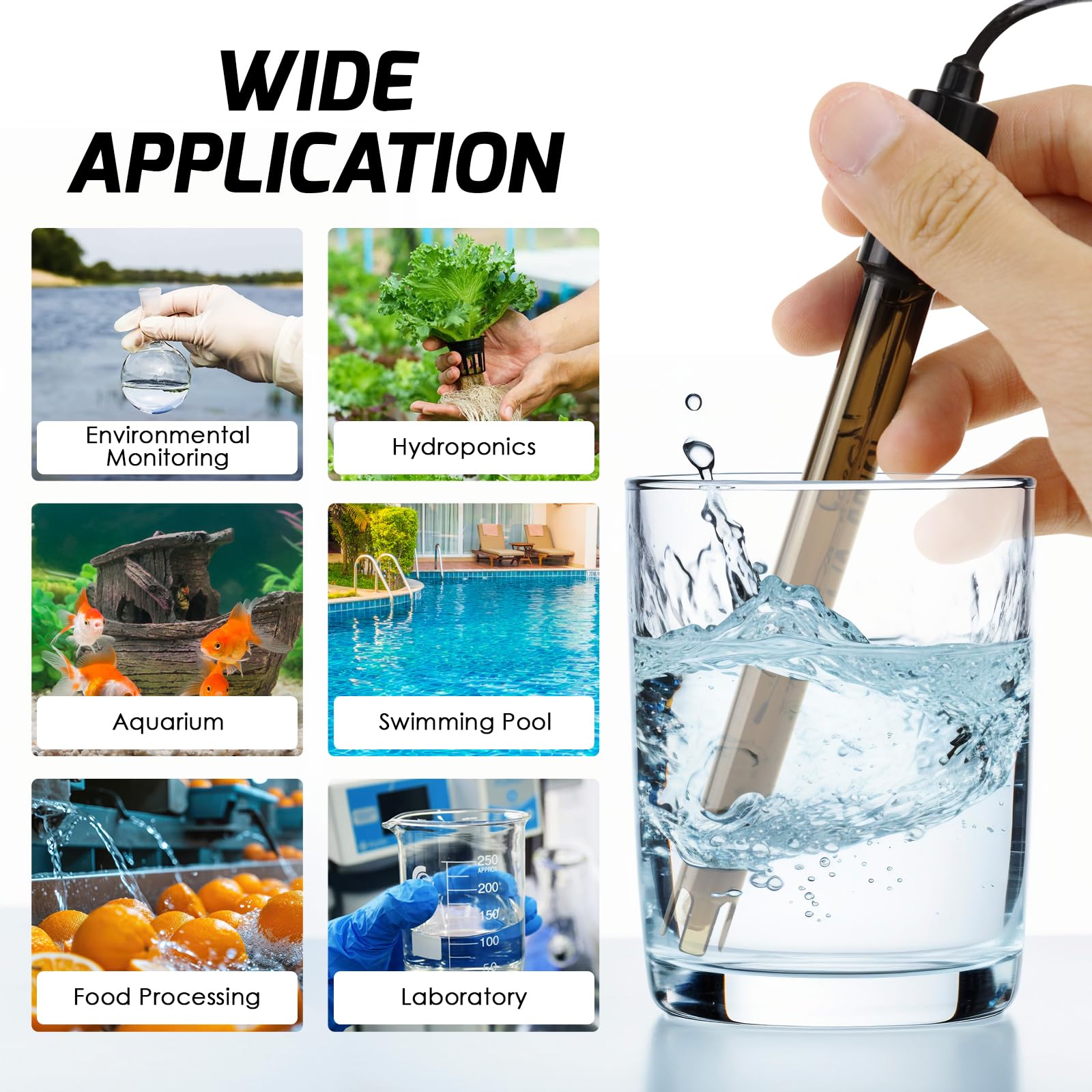 Câble d'électrode pH de remplacement, sonde 0-14pH avec connecteur BNC, 200 cm, pour tester les liquides : océan, eau de mer, pluies acides.