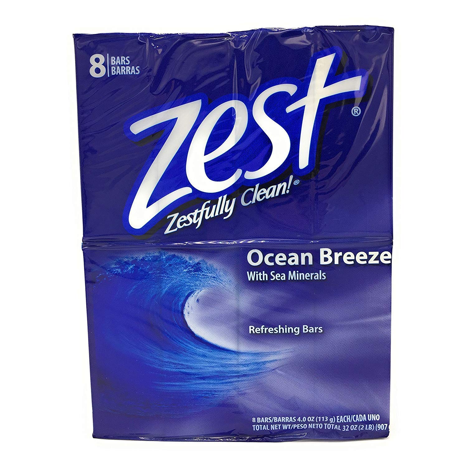 Zest Family Deodorant Bars, Ocean Breeze 4 oz - 8 Bars (Pack of 2)