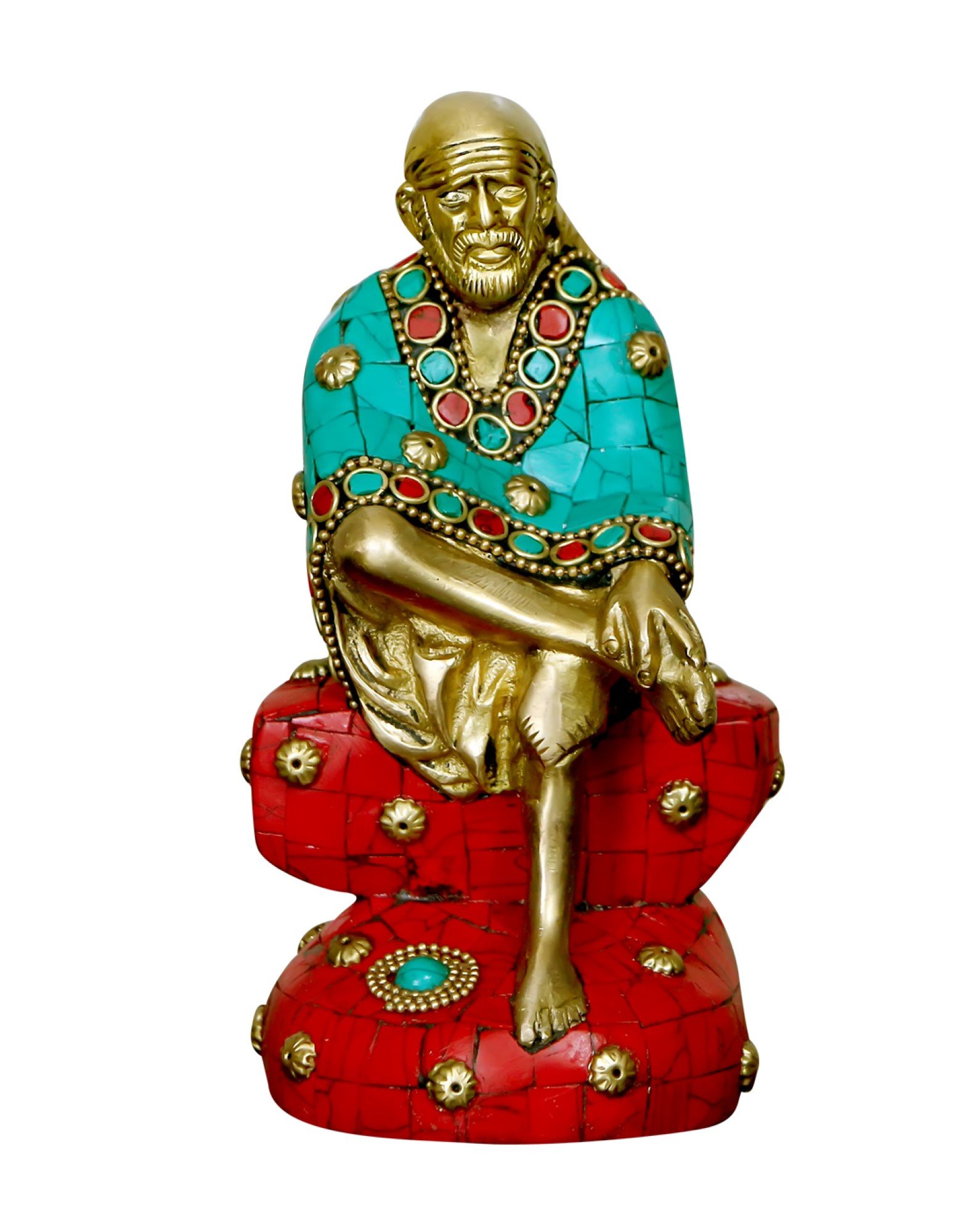 CraftHutBrass Statue/Idol of Sai Baba Sitting on Stone (Dimensions LxBxH - 2.5x3x6.5 inches), Weight - 2.6 lbs