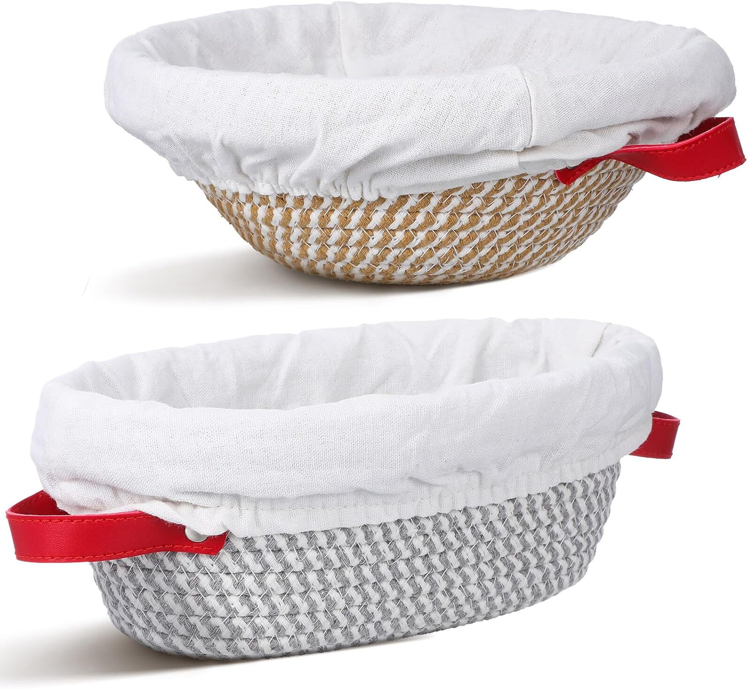 SECFOU Bread Proofing Basket Set 2pcs Oval round Banneton Bowls with Linen Liners for Sourdough Fermentation Home Baking Supplies