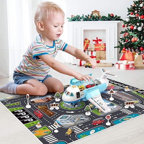 Miniatura 2 de Avión de juguete con humo, luces y sonidos, juguete de avión alimentado por fricción con mini autos para niños, niños y niñas