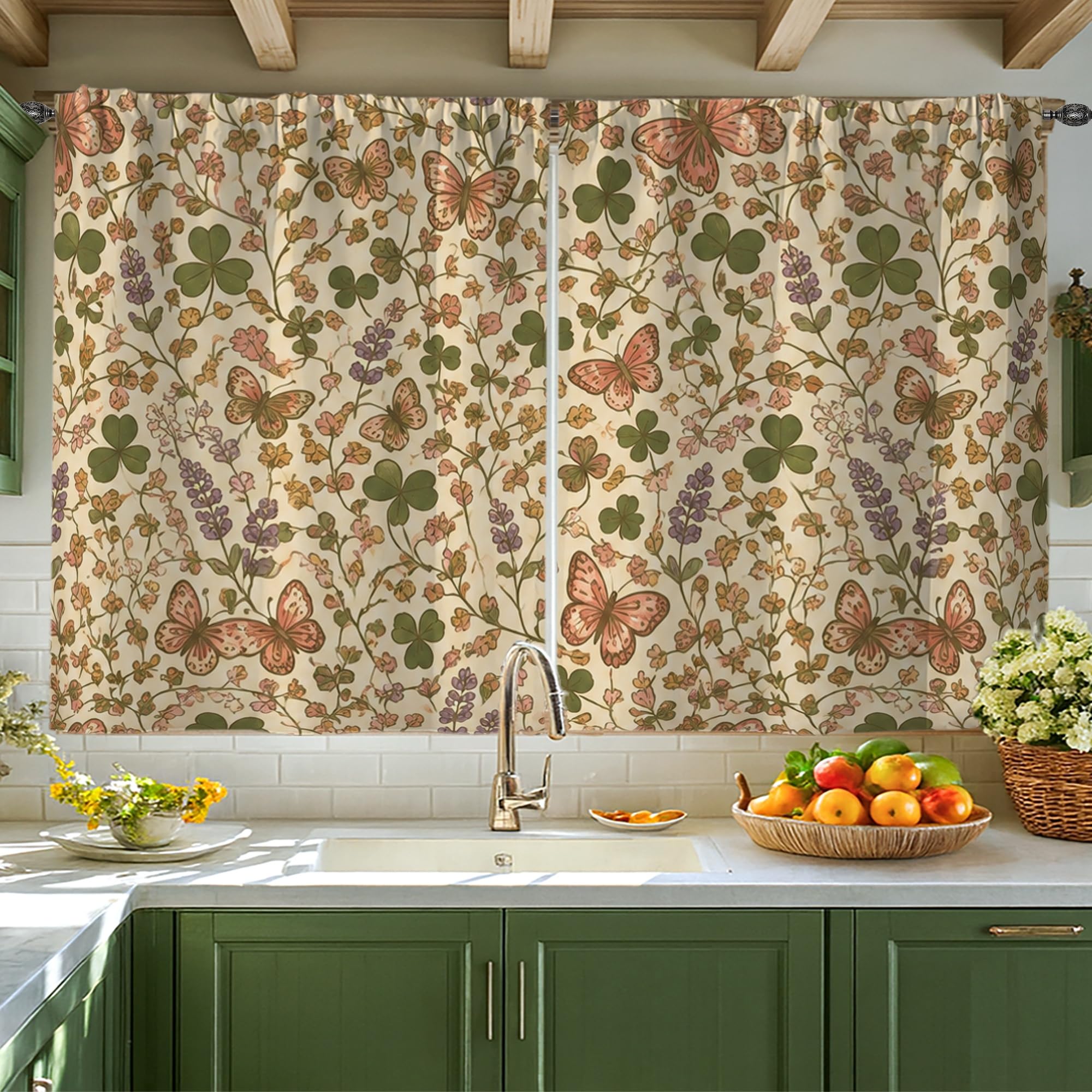 Rideaux de cuisine papillon pour évier de camping-car et petite fenêtre esprit nature