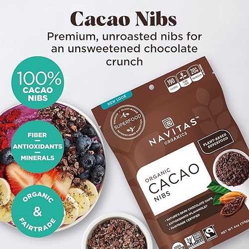 Miniatura 3 de Navitas Organics Puntas de cacao  Crujiente de chocolate negro sin azúcar  Antioxidantes, minerales, fibra  Para mezcla de frutos secos, hornear y
