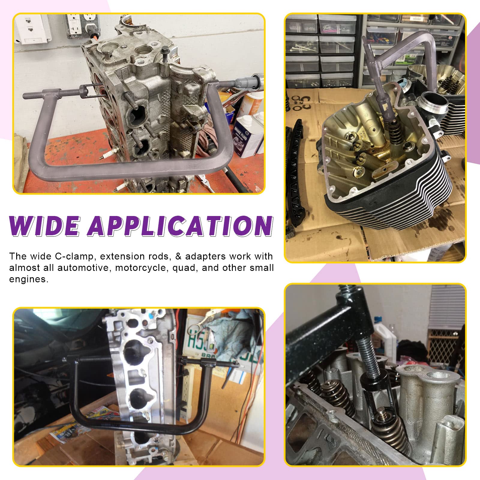 Swpeet Kit assortito di 13 attrezzi per compressore a molla per valvola, include 5 adattatori pusher, viti di estensione, set di valvole e barra di compressione per moto, auto e piccoli veicoli a