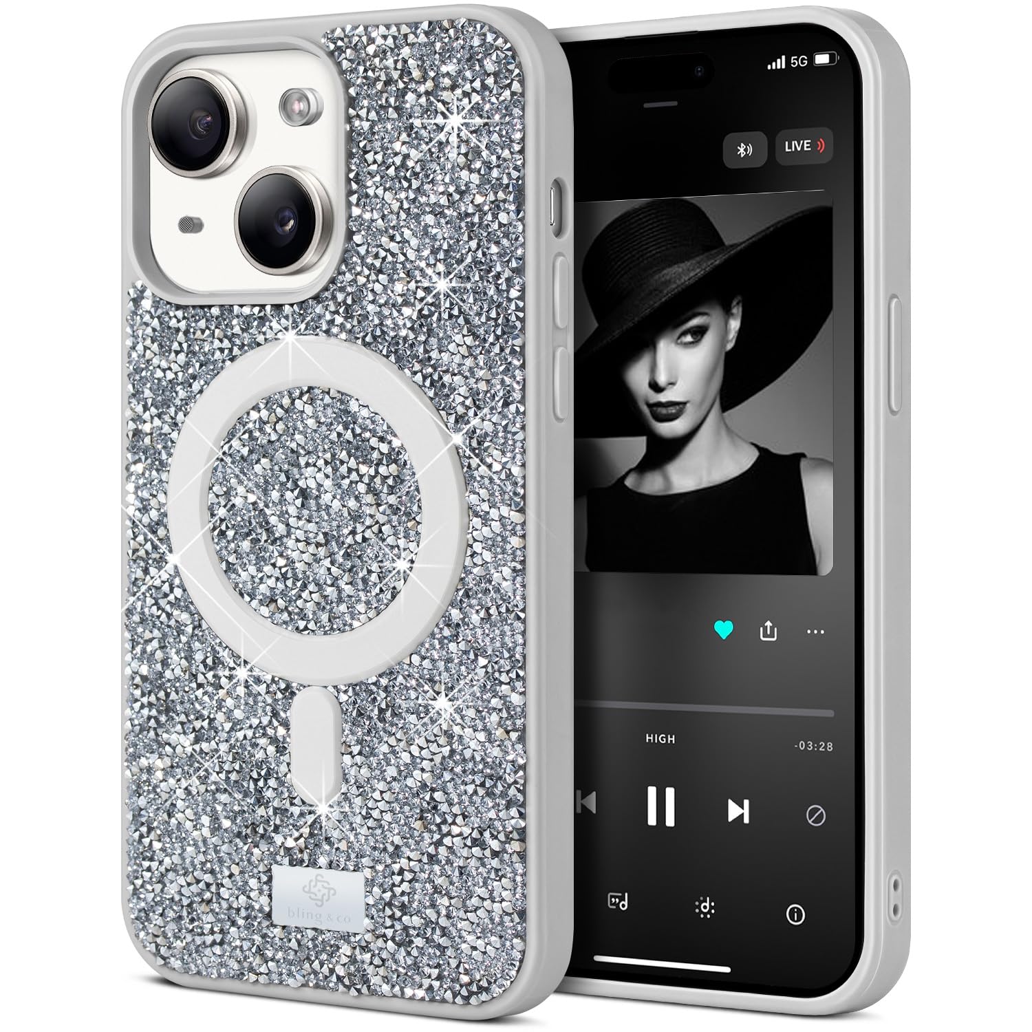 Coque iPhone 15 paillette compatible MagSafe étui diamant argent - 7