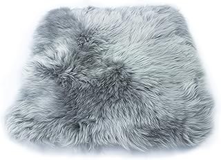 Minami Square Sheepskin 1.3ft Plush Grey Soft Long Natural Wool Throws Rugs Bathmats Pet Beds Cusion for Chair Car Seats a...