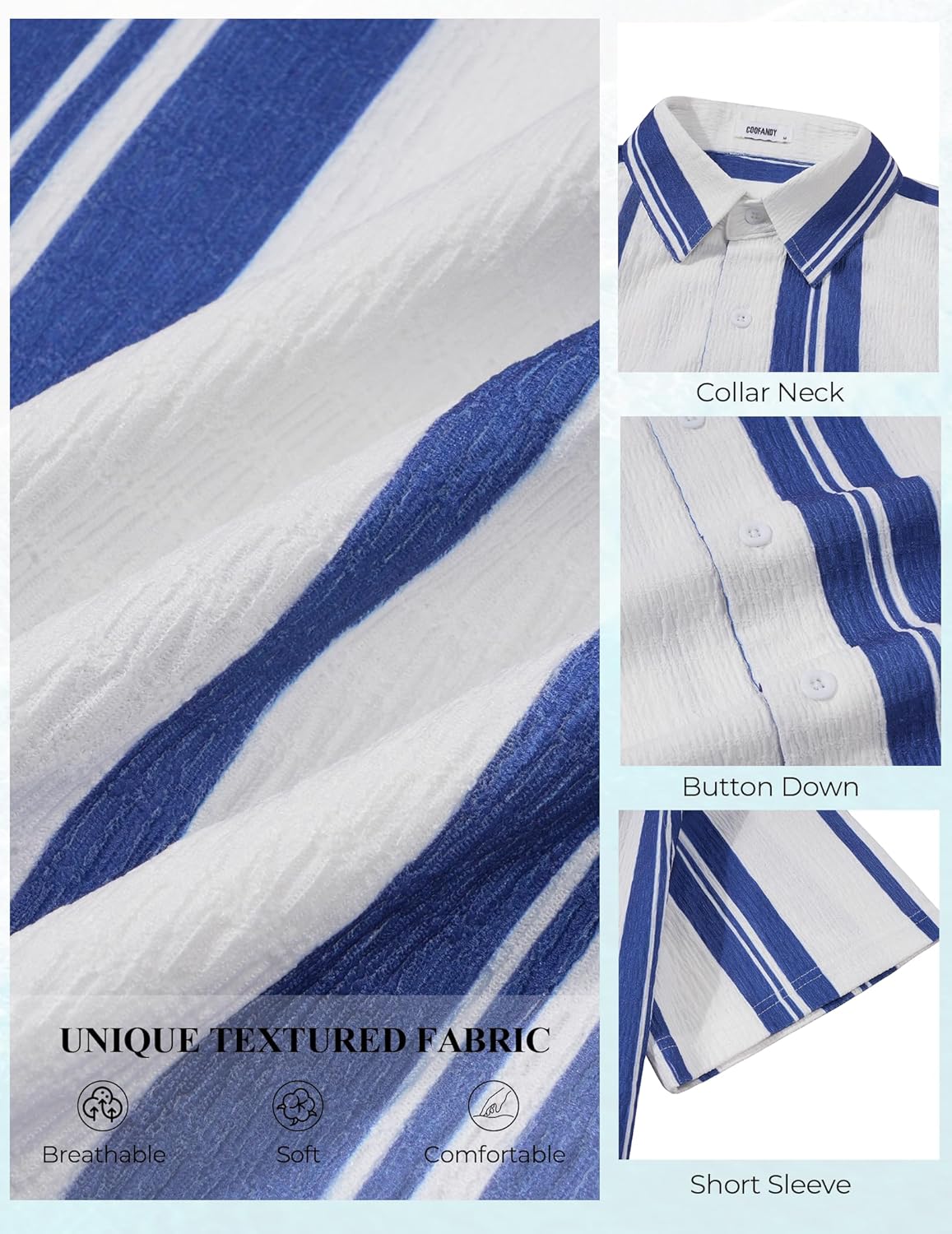 COOFANDY Mens Short Sleeve Casual Shirts Button Down Striped Summer Shirts Textured Vacation Beach Shirt - Image 5