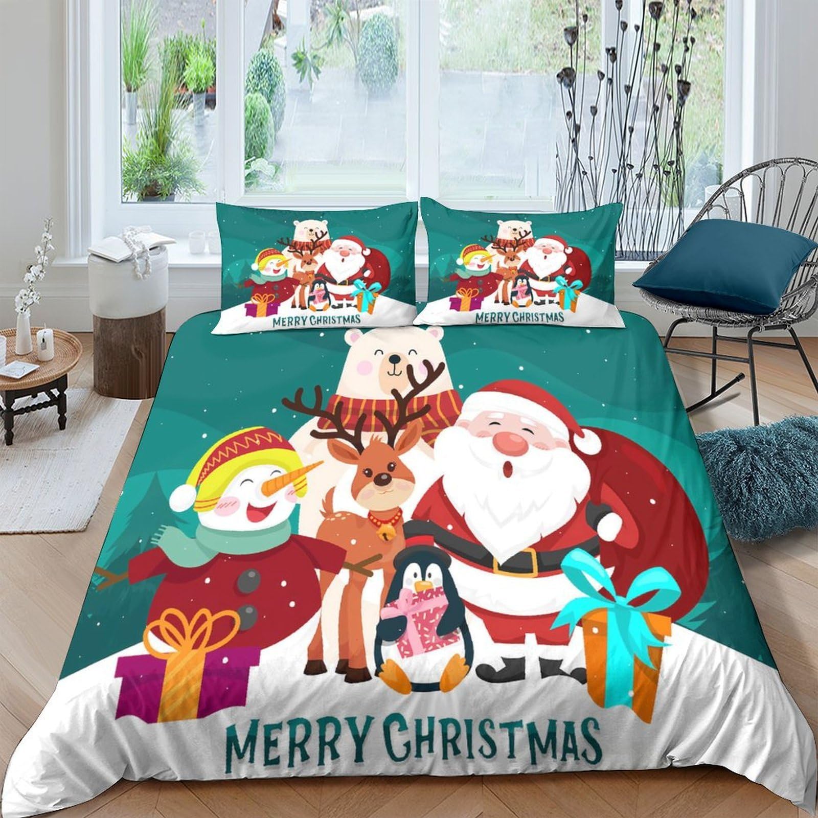 Ctjqhvkz Style-2 3D Printed Christmas Santa Reindeer Fitted Sheet Microfiber Soft Snowman Bed Cover For Bedroom Holiday Decor Mattress Protection Single（135X200cm）