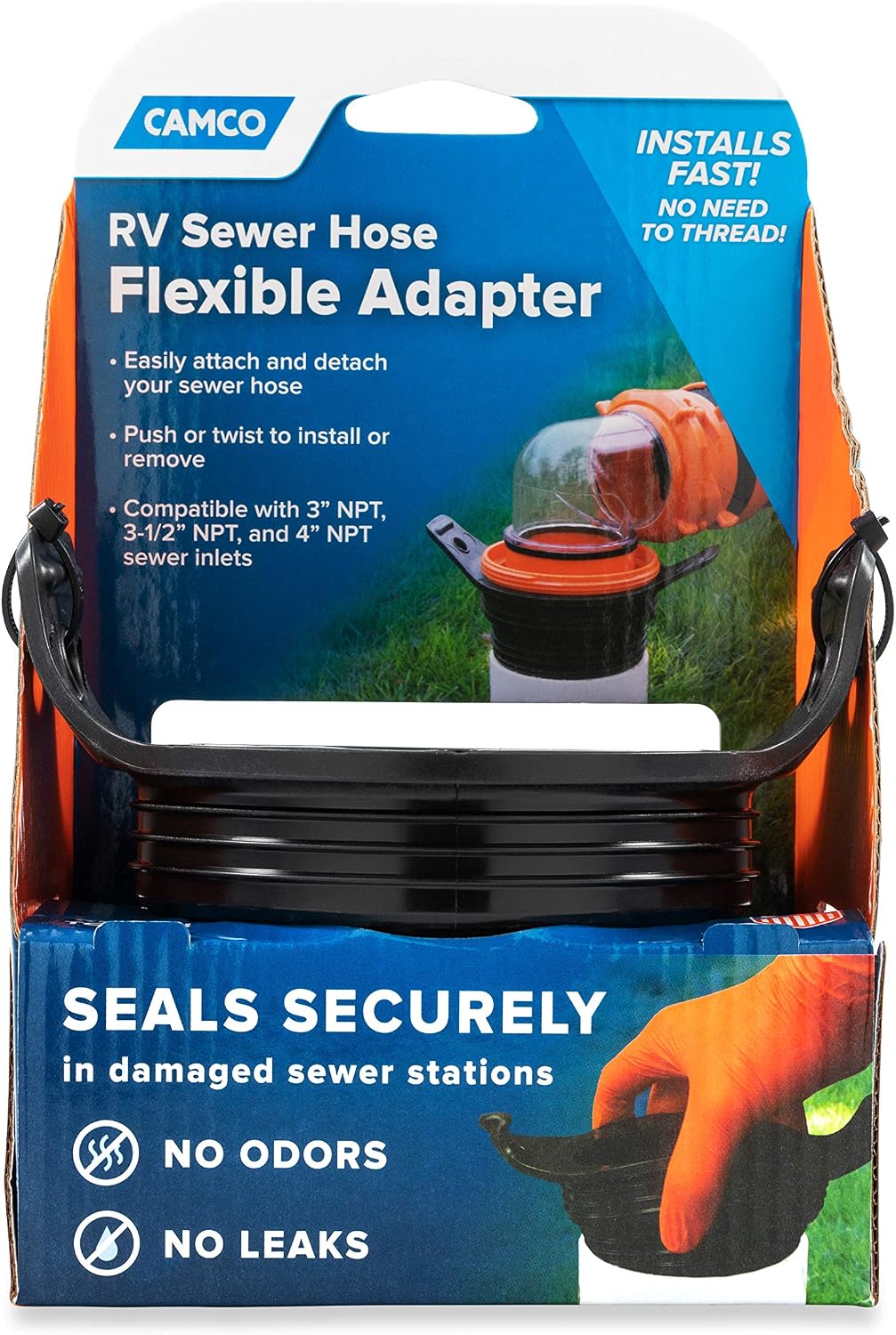 Camco 39312 Sewer Hose Seal - 4" x 3" + 3-in-1 Adapter Hose Seal-Flexible Fitting That Makes Connection to a Sewer Inlet Simple and Less Hands On (39318)