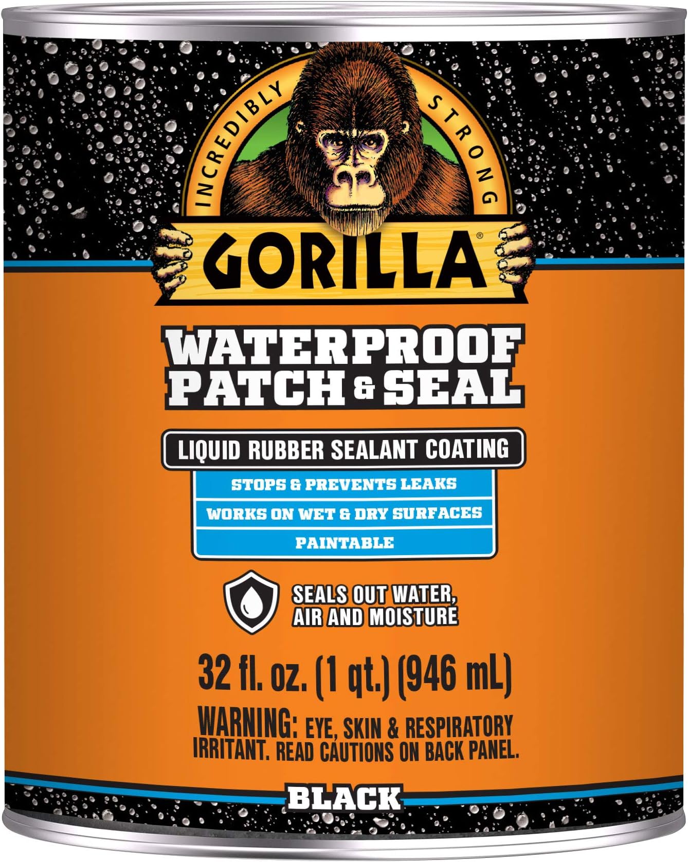 Patch & Seal Liquid Rubber Waterproof Sealant, Black, 32 Ounce (Pack of 1) - Seals Out Water, Air, and Moisture