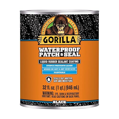 Gorilla Patch & Seal - Sellador impermeable de goma líquida, negro, 32 onzas (paquete de 1), sella el agua, el aire y la humedad