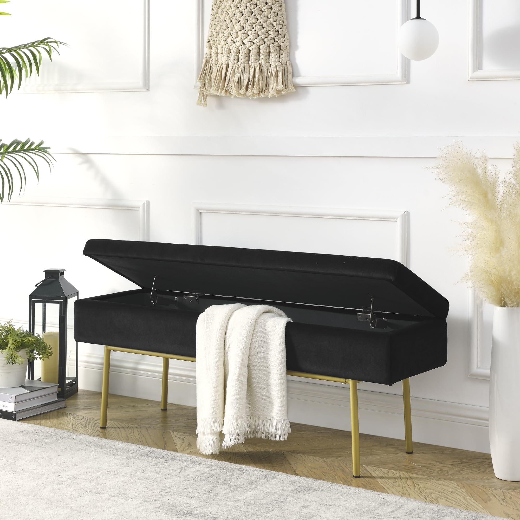 ECLYL Velvet Upholstered Bench, 45‘’ End of Bed Bench, Modern Ottoman ...