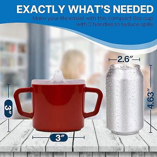 Miniatura 3 de Providence Spillproof Vaso compacto para adultos de 8 onzas con 2 asas, tazas para sorber para adultos para movilidad limitada, accesorios para