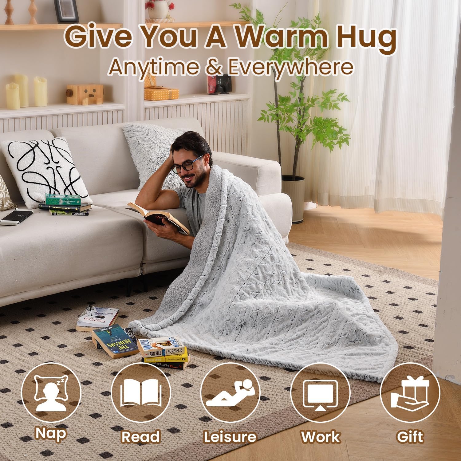Bearhug Heated Blanket 6 Heat Settings Electric Blanket, 4-Hour Auto Shut-Off, Luxurious Faux Fur & Sherpa Dual-Sided Heated Throw, Machine Washable, 50 x 60 Inches, Gift-Ready Elegant Packaging - Image 4