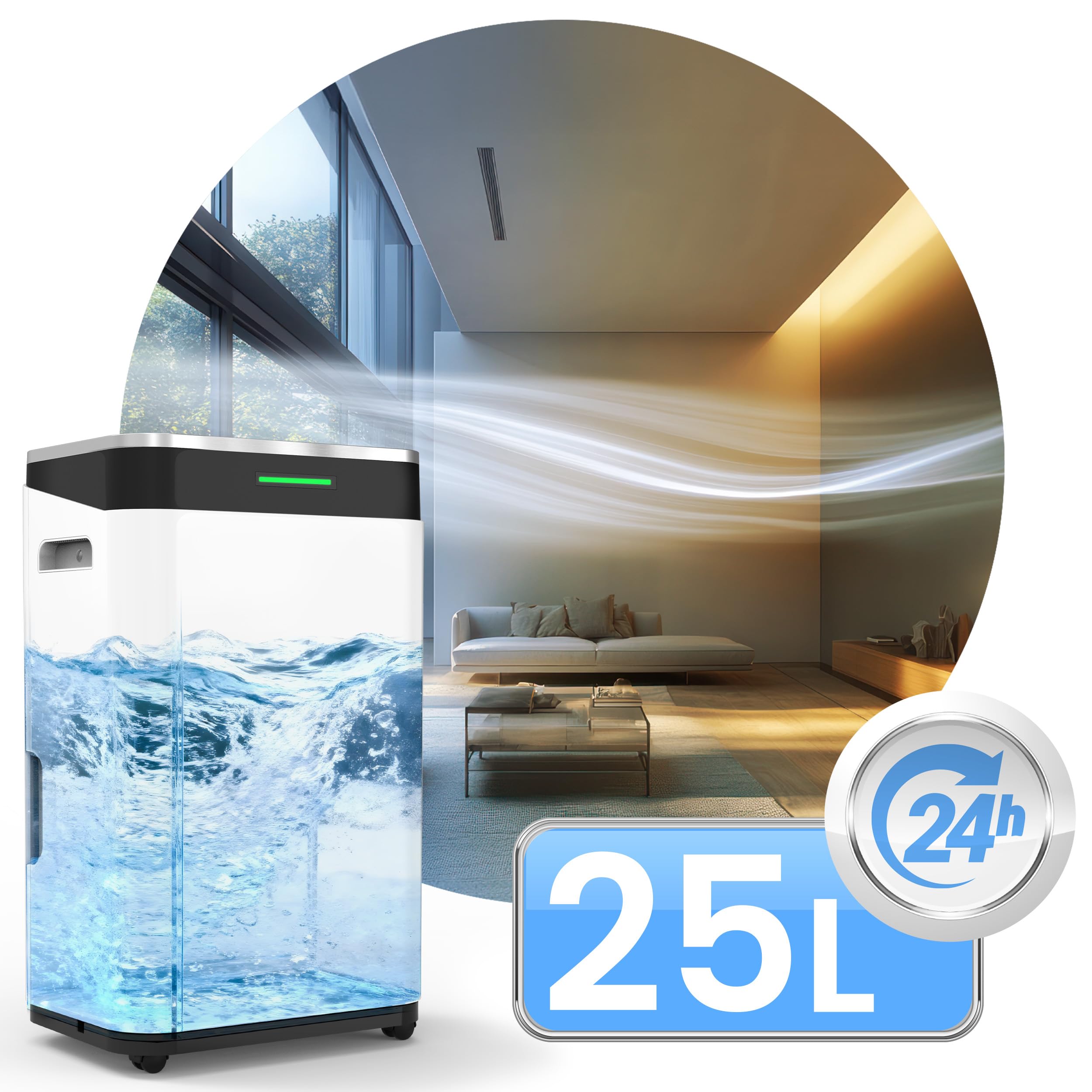 Berdsen Deumidificatore elettrico – 25 L/24 h – Wi-Fi LED App Controllo – Silenzioso risparmio energetico – Bianco