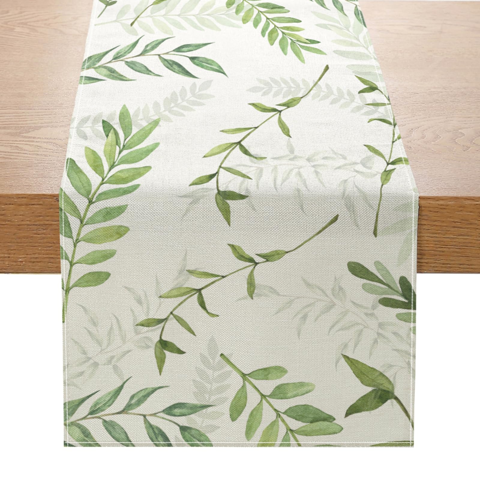 ZCHOMI Greenery Leaves Table Runner 13x72 Inch Seasonal Spring Summer Green Plant Kitchen Dinning Table Decoration for Indoor Outdoor Birthday Home