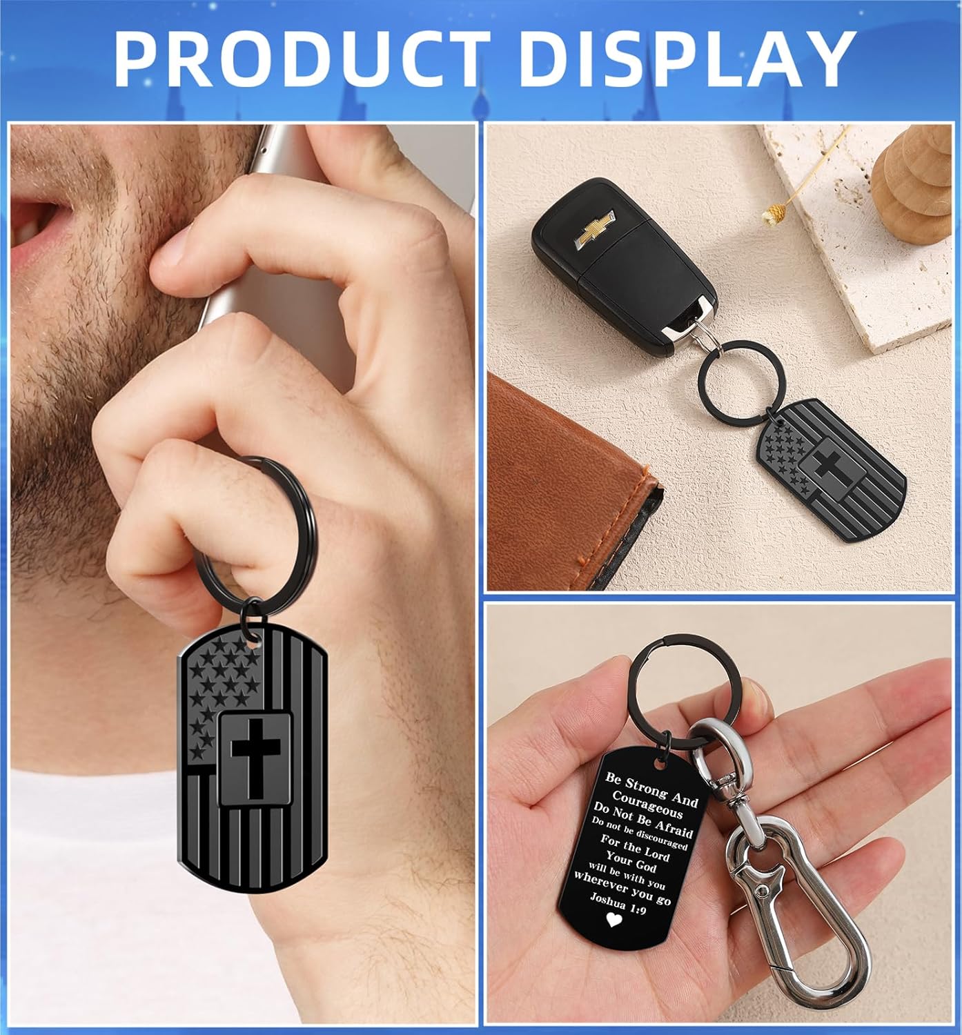 Christian Gifts for Men Boys, Bible Verse Dog Tag Cross Keychain for Birthday Christmas, First Communion Baptism Gifts - Image 5