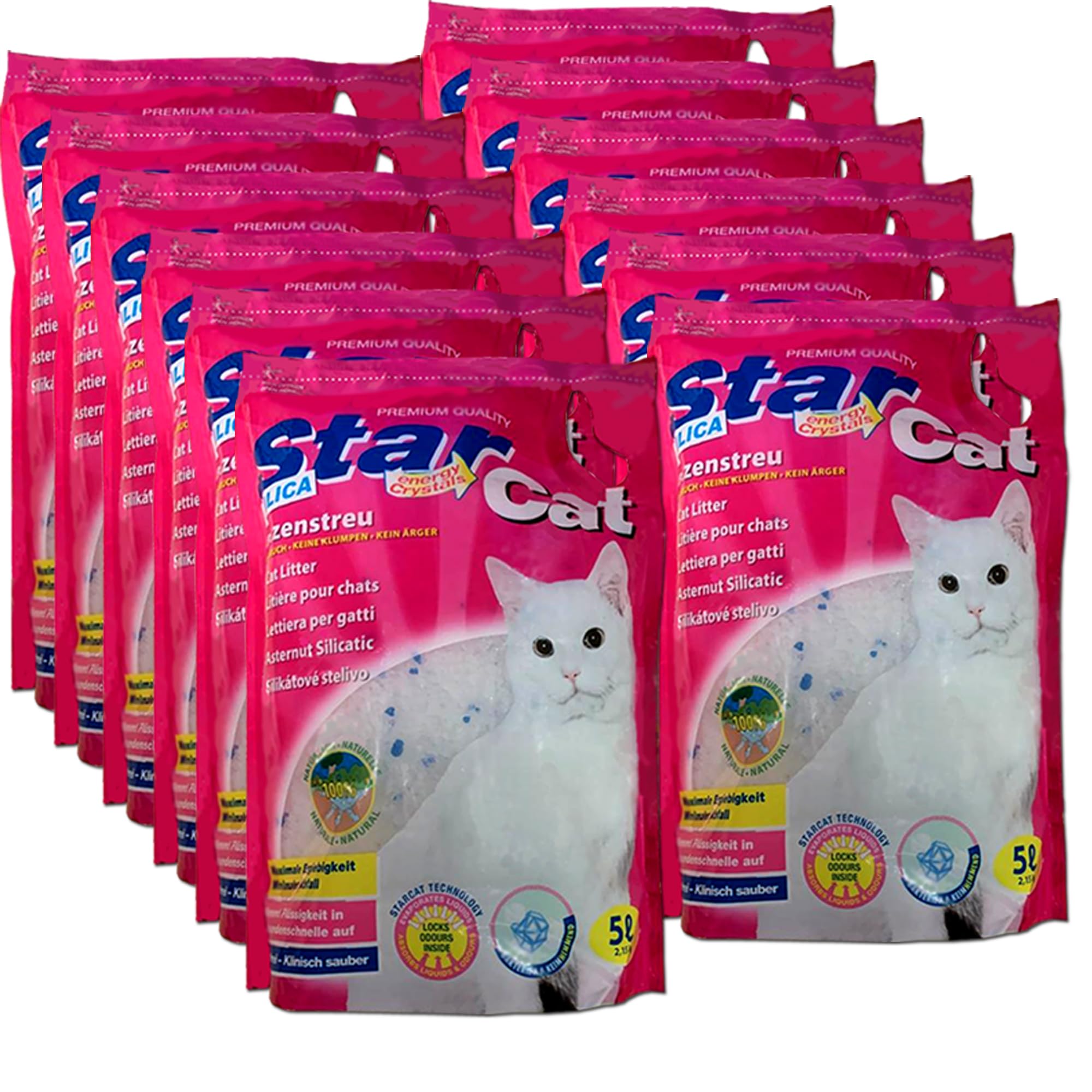 Star Cat Silikat Hygiene Katzenstreu vom PowerCat Hersteller 12x 5L (60L)  mit Magic Power Clean Crystals absorbiert Urin in Sekundenschnelle und  wirkt antibakteriell : Amazon.de: Haustier