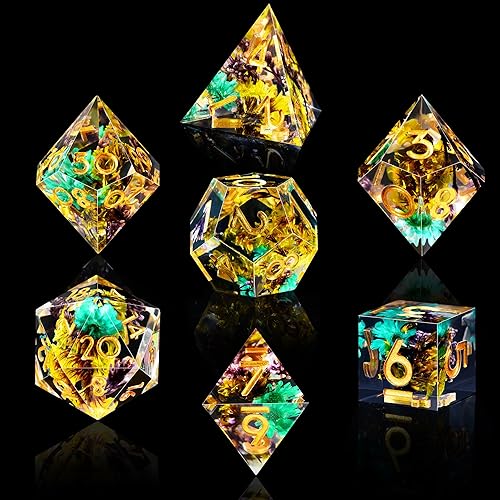 Miniatura 3 de AUSTOR Juego de dados DND de 7 troqueles hechos a mano, dados poliédricos de resina de borde afilado para juegos de mesa de Dungeons and Dragons RPG