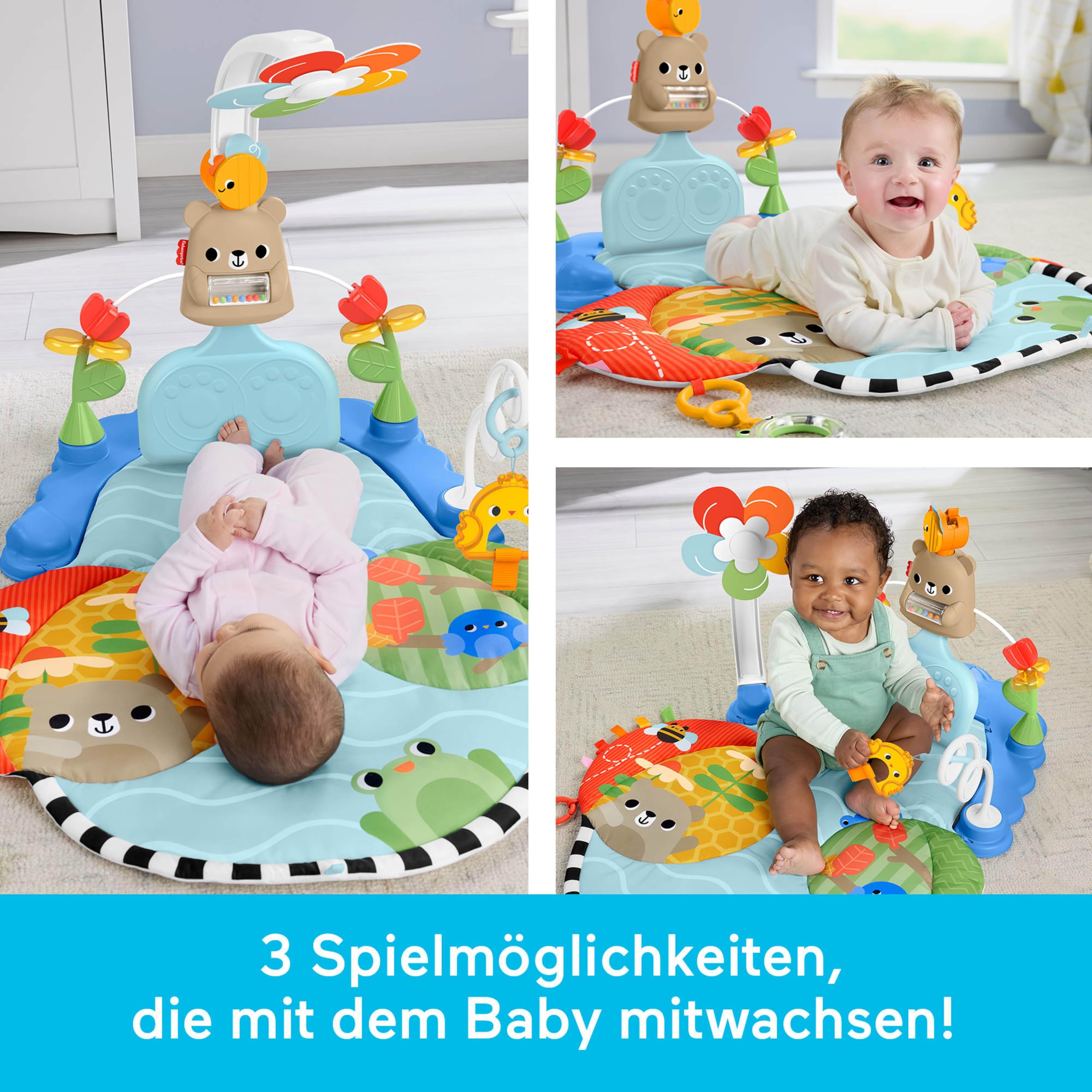 Fisher-Price Spieldecke für Babys 3-in-1 Kick & Sway sensorisches Aktivitätsspielzeug für die spielerische Entwicklung von Neugeborenen ab 0 Monaten, HYR60