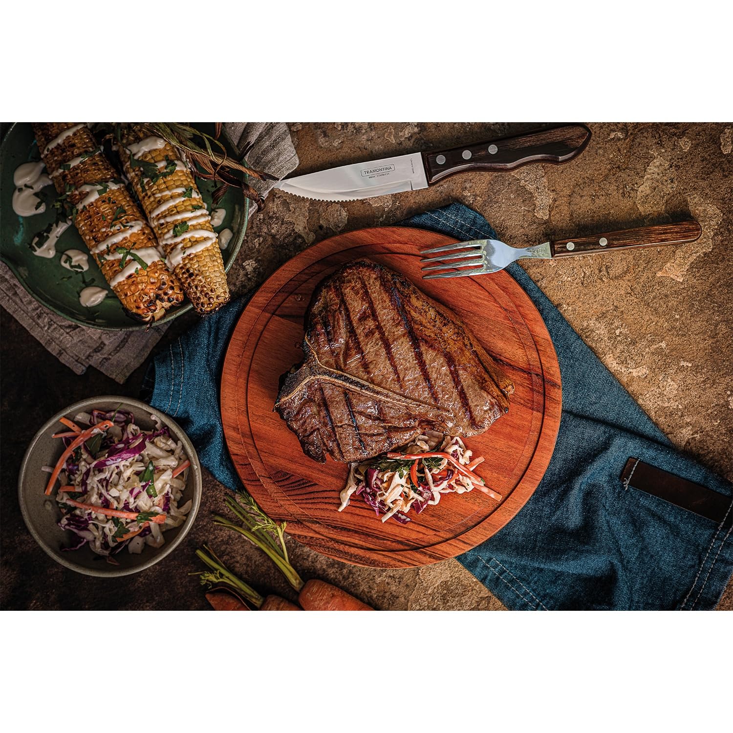 Tramontina Steakgabel Set Jumbo, 6-teiliges Set, rostfreier Edelstahl, Holzgriff FSC-zertifiziert, spülmaschinenfest, Tafelgabeln…