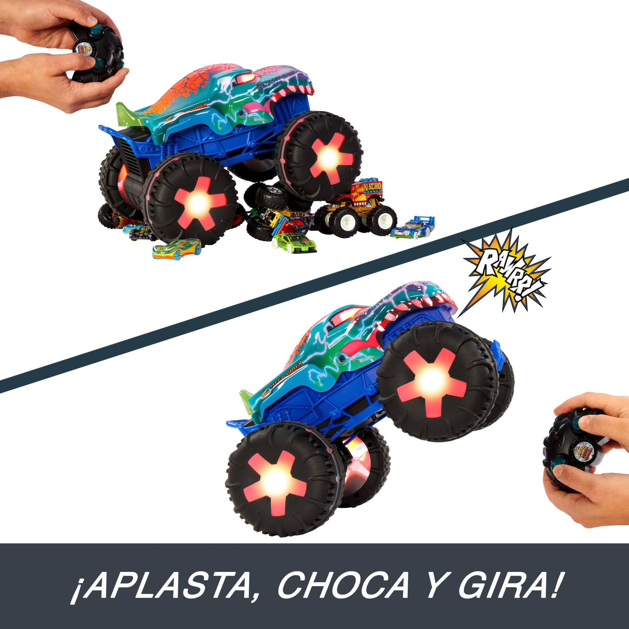 Hot Wheels Monster Trucks Coche teledirigido Mega-Wrex, coche de juguete radio control con luces, sonidos y 3 modos de juego, +5 años (JBD90)