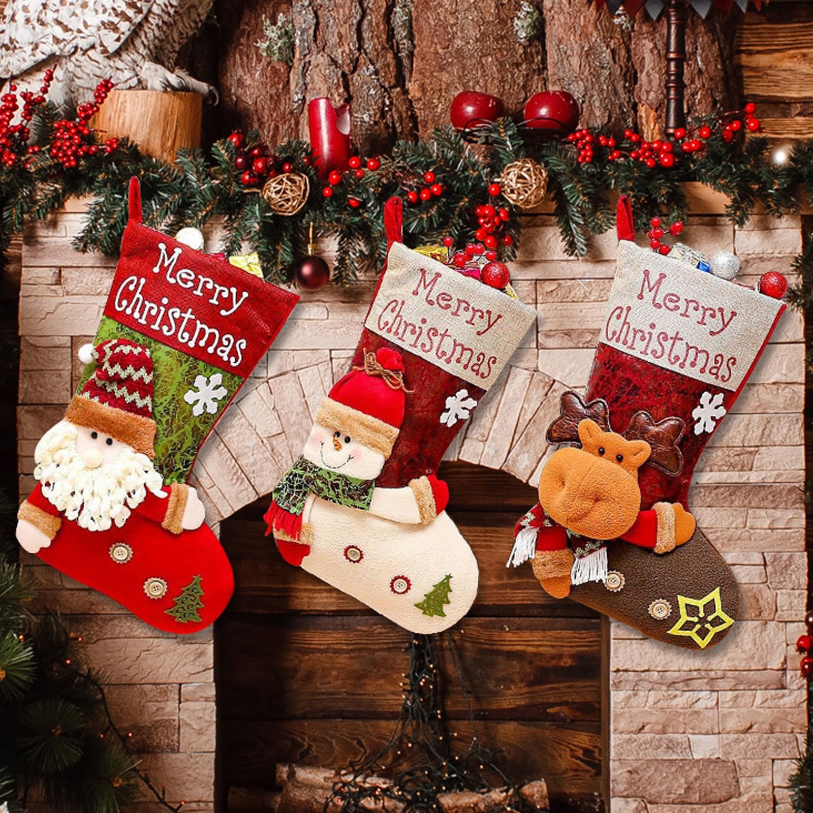 Weihnachtsstrumpf, Weihnachtsbaum Geschenktüte Bonbontasche, Nikolausstiefel Zum Befüllen, Nikolausstiefel Socken, Nikolaussocke Weihnachtsdekoration für Kamin, Weihnachtsbaum, Treppe(3PCS)