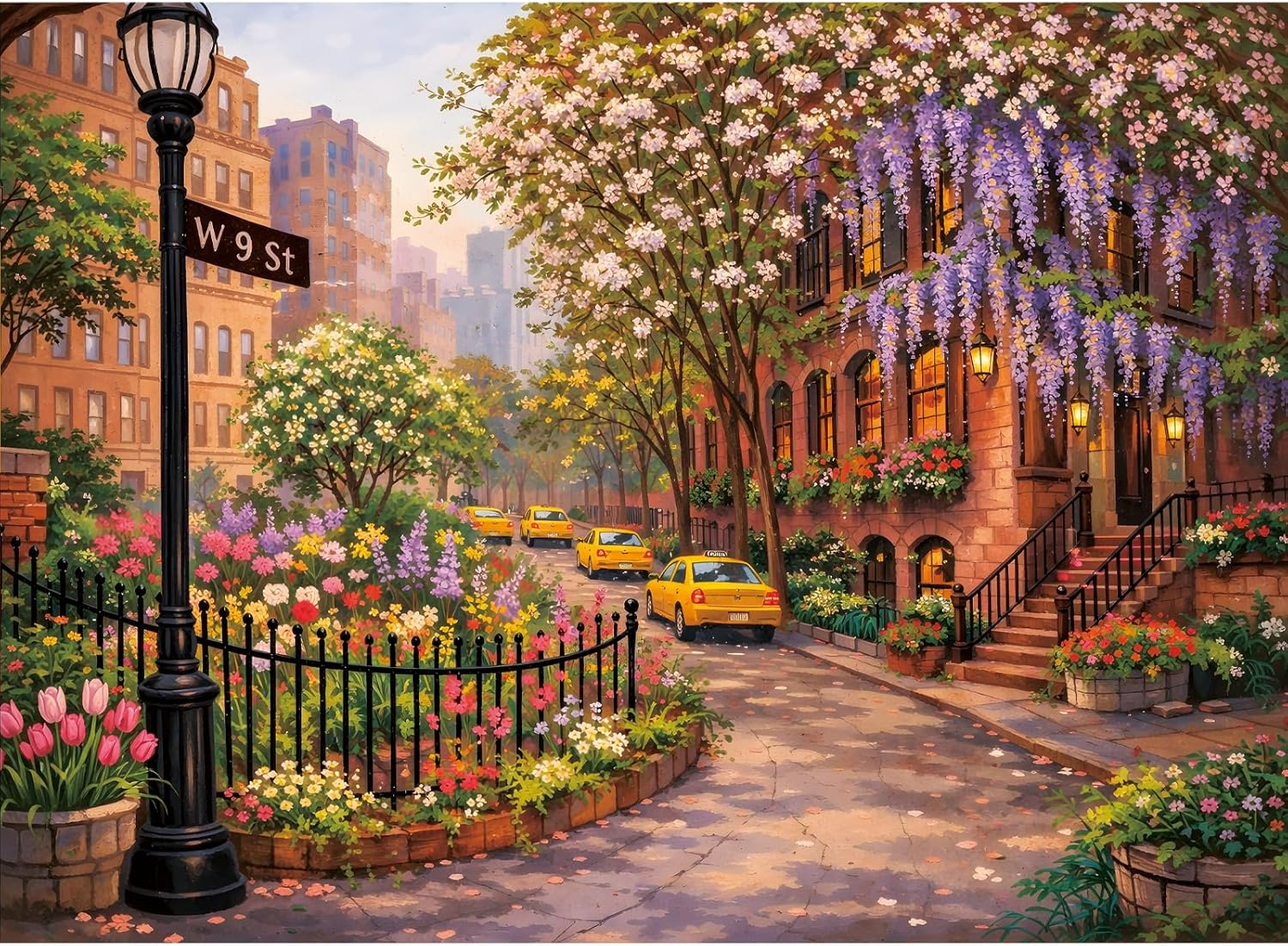 300 Piece Puzzle for Adults, New York Spring Street 300 Piece Puzzle, Vibrant City Blooms & Classic Yellow Taxis Jigsaw Puzzle, Perfect for Family Game Night, Home Wall Decor, Great Gift for Adults