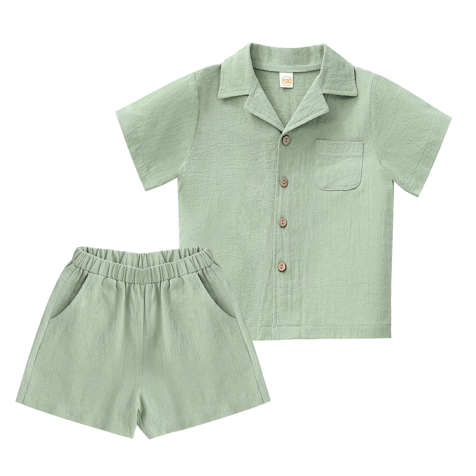 Toddler Baby Boy Summer Clothes Color Block Short Sleeve Button-down Shirt Tops + Cotton Pants Outfit Set