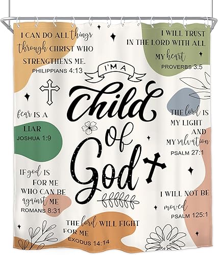 Miniatura 8 de Homewelle Cortina de ducha con versículo bíblico cristiano, para niños, adolescentes, abstracta, bohemia, mediados de siglo, citas inspiradoras,