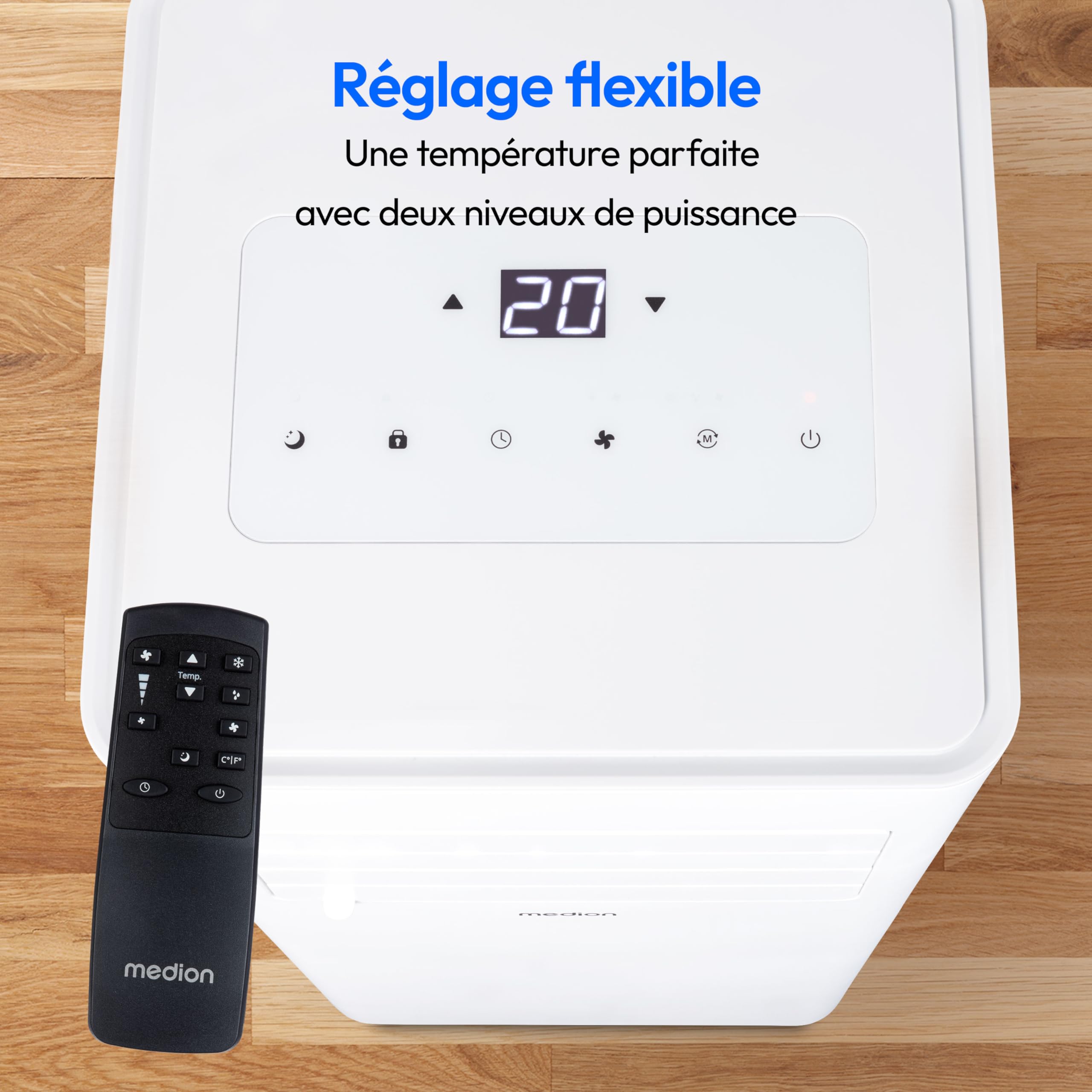 MEDION Climatiseur Mobile E701 (7000 BTU, 3-en-1, Refroidir, Déshumidification, Ventilation, jusqu'à 25m², kit de joint de fenêtre, mode sommeil, contrôle Télécommande, Écran, MD 37730)