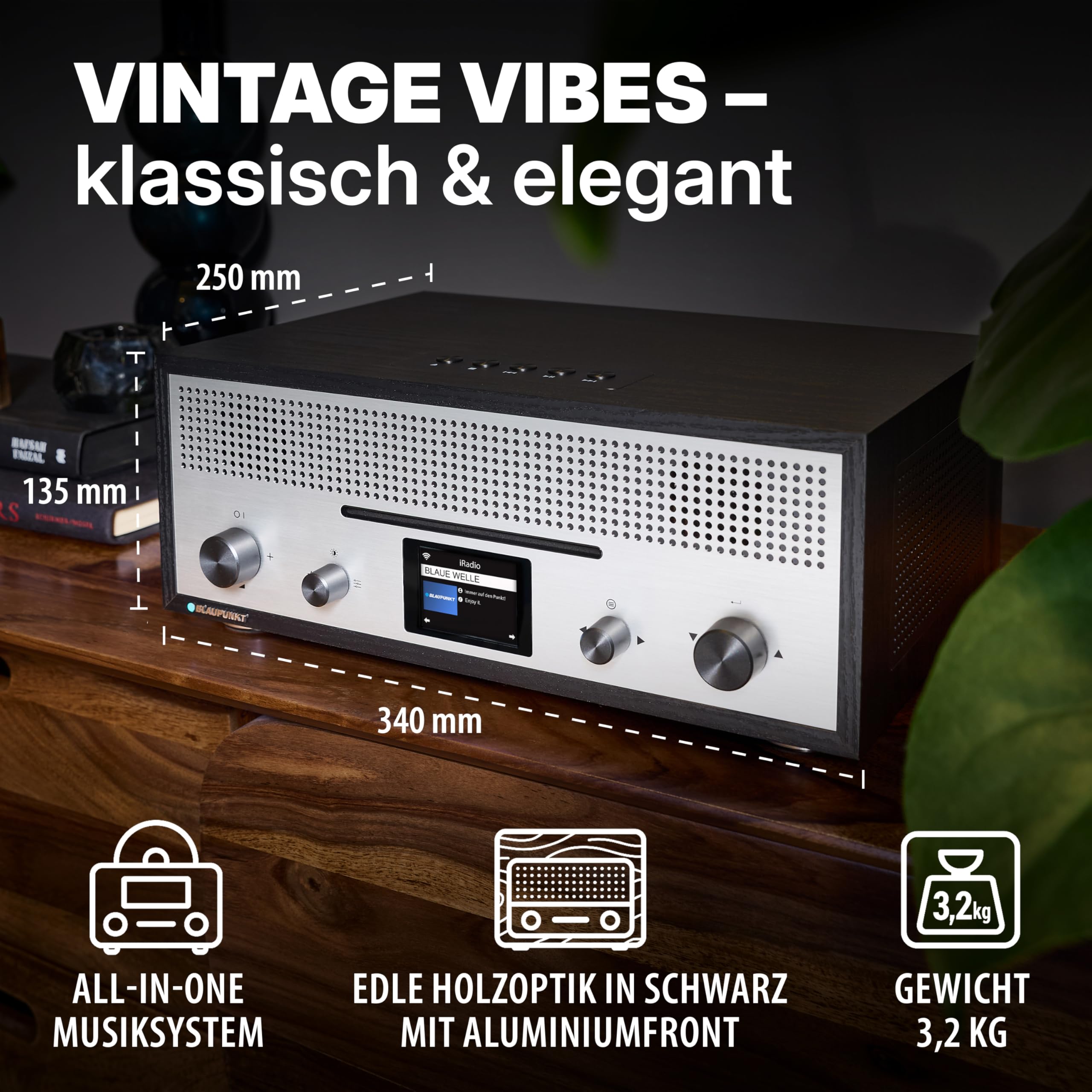 Blaupunkt Milano RXD 1900 schwarz, Internetradio mit CD Player, DAB+ Radio, Bluetooth Stereoanlage, WLAN Internetradio, UKW, Farbdisplay, Küchenradio im Retro Design