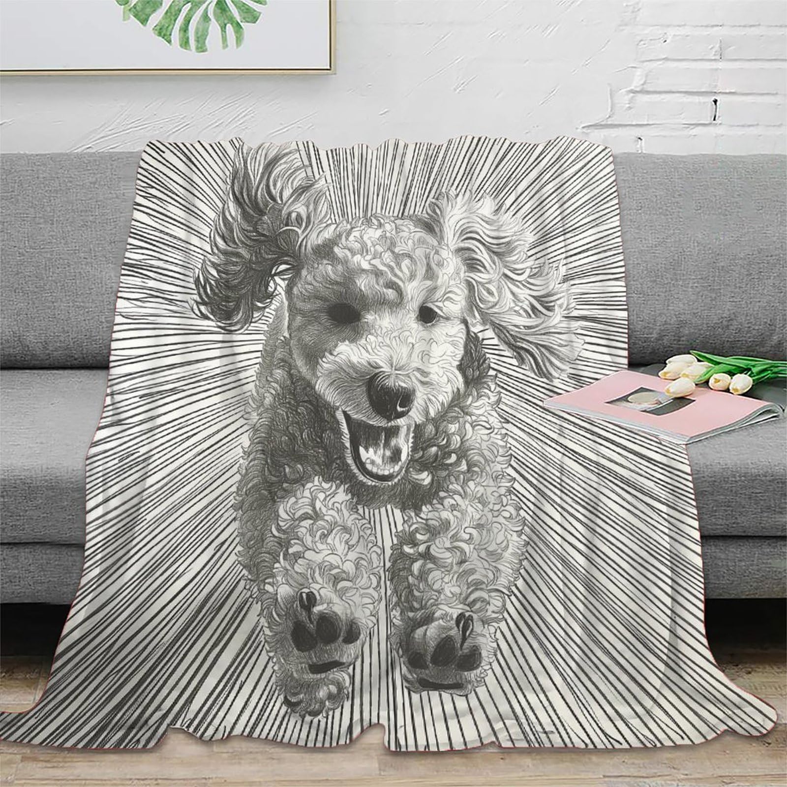 Pudel-Fleecedecken, für Herren und Damen, Erwachsene, Flanelldecke, 3D-Druck, Sherpa, atmungsaktiv, gemütlich, weich, warm, flauschige Decke, Plüschdecken für Bett, Couch, 150 x 200 cm