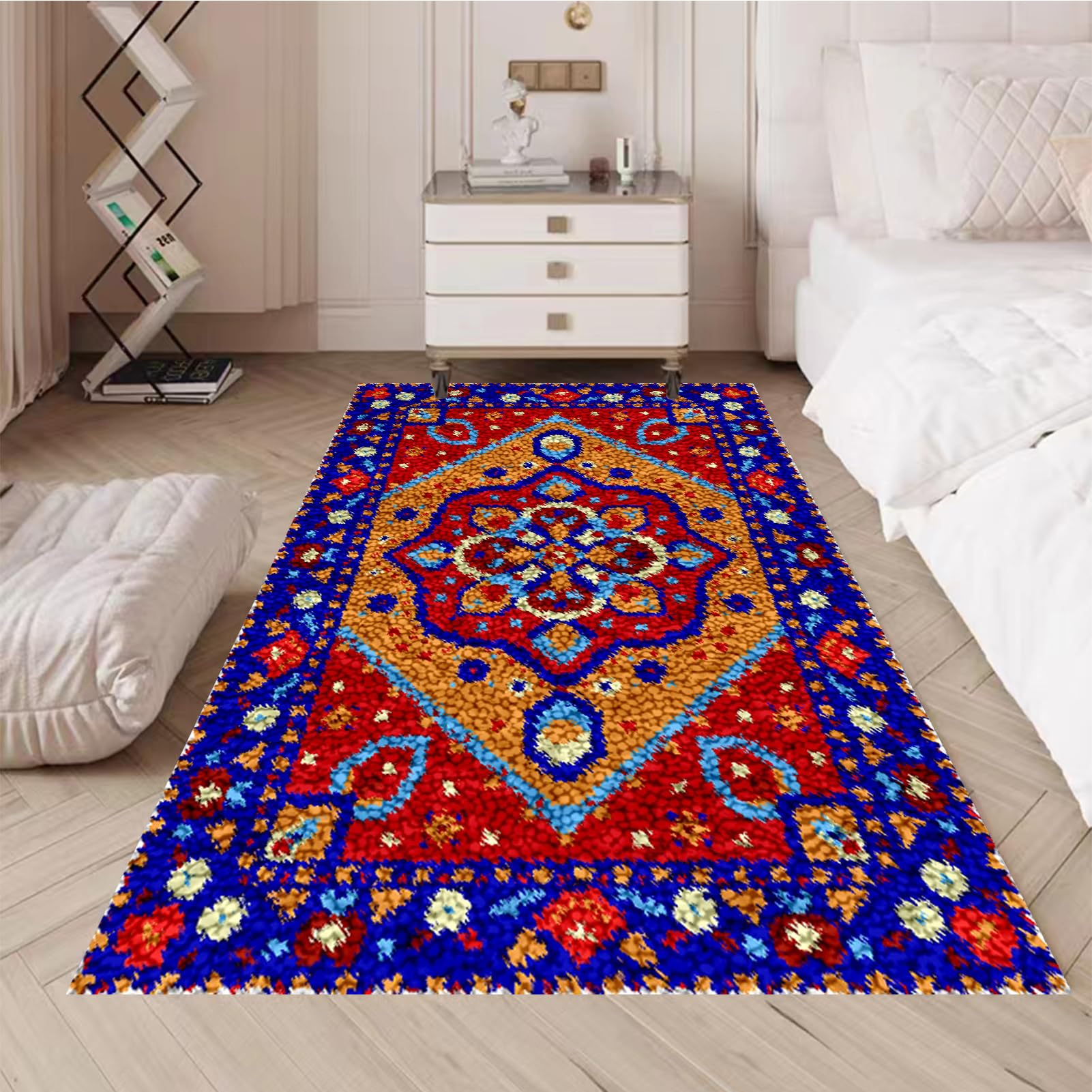 Kit per tappeto con gancio a scatto per adulti, kit fai da te per ricamo, con tela stampata, filato all'uncinetto, cuscino per pavimento, grande gancio, kit per la decorazione della casa, 55 x 75 cm