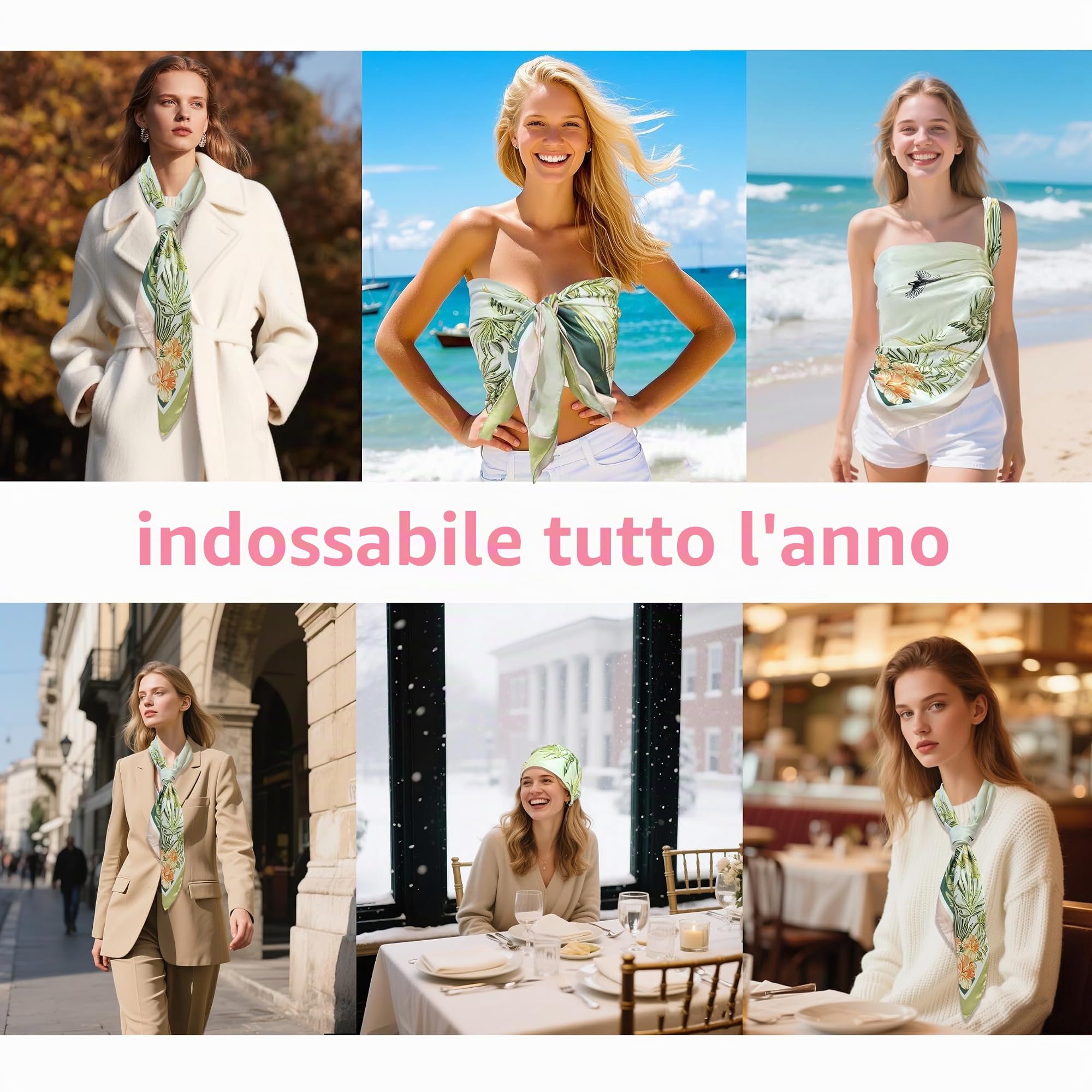 Townssilk Foulard in seta 100% di gelso da donna 90x90 cm, certificato OEKO-TEX, lussuoso e liscio come la seta, sciarpa/foulard, accessorio di moda quadrato, 90x90cm