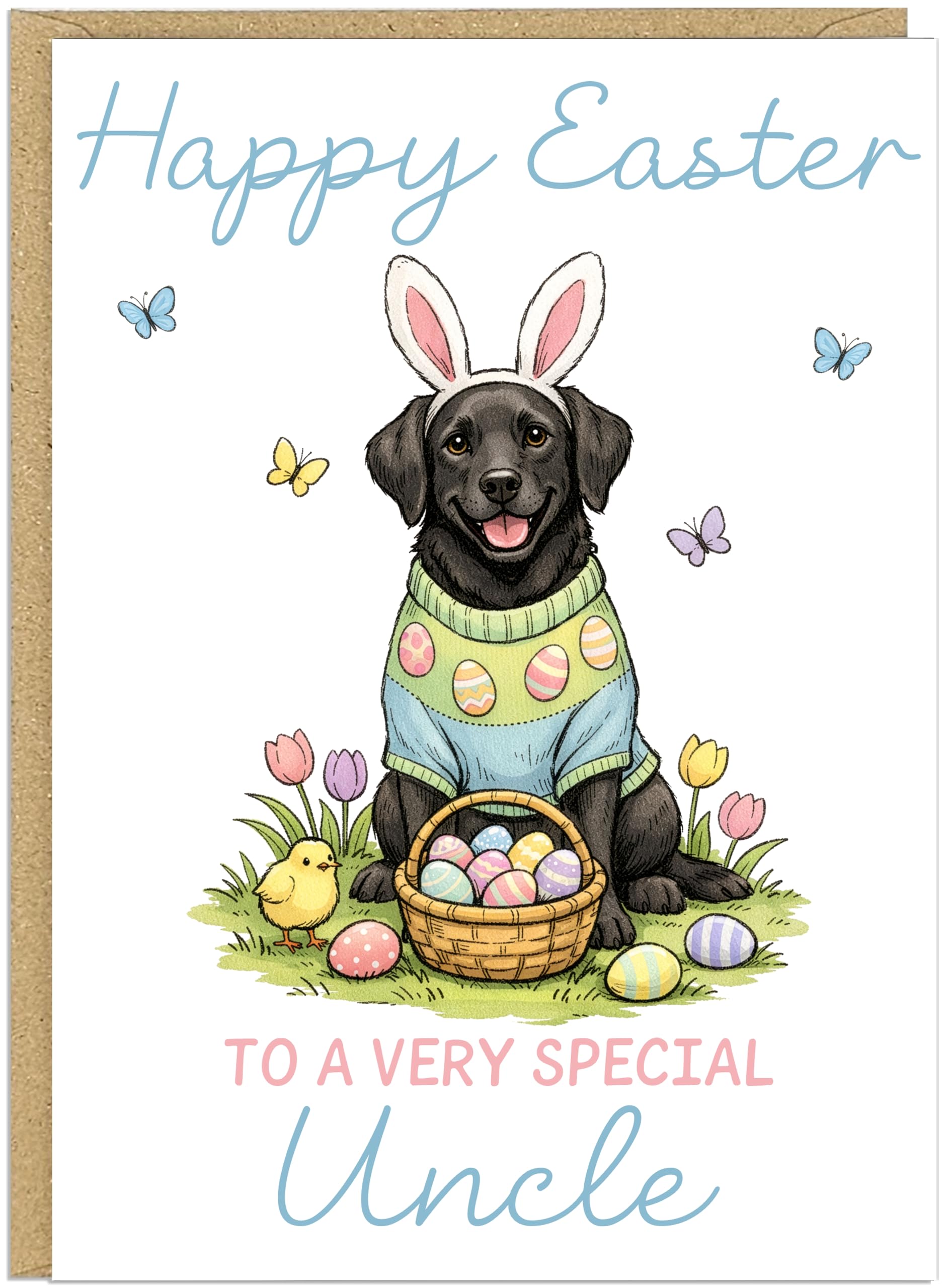 Personalised Fun Dog Breed Happy Easter Cards - Add Own Custom Name on Banner 20 Designs Family Easter Dogs Doggy Lover Gift A5 Greeting Celebration Card (Labrador)