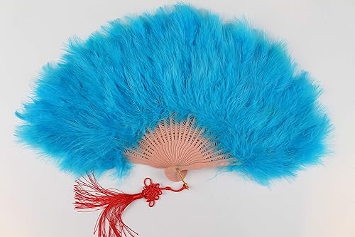 Miniatura 13 de Abanico de plumas grande Marabou de 9 colores de 23 x 12 pulgadas para baile, fiesta, boda, ramo de novia Deco (negro con varillas negras)